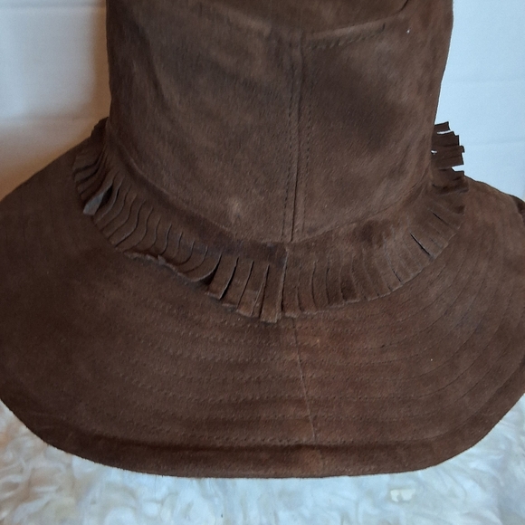 Vintage 70's Style Brown Suede Western Style Fringe Hat O/S Festival Boho - Picture 2 of 13